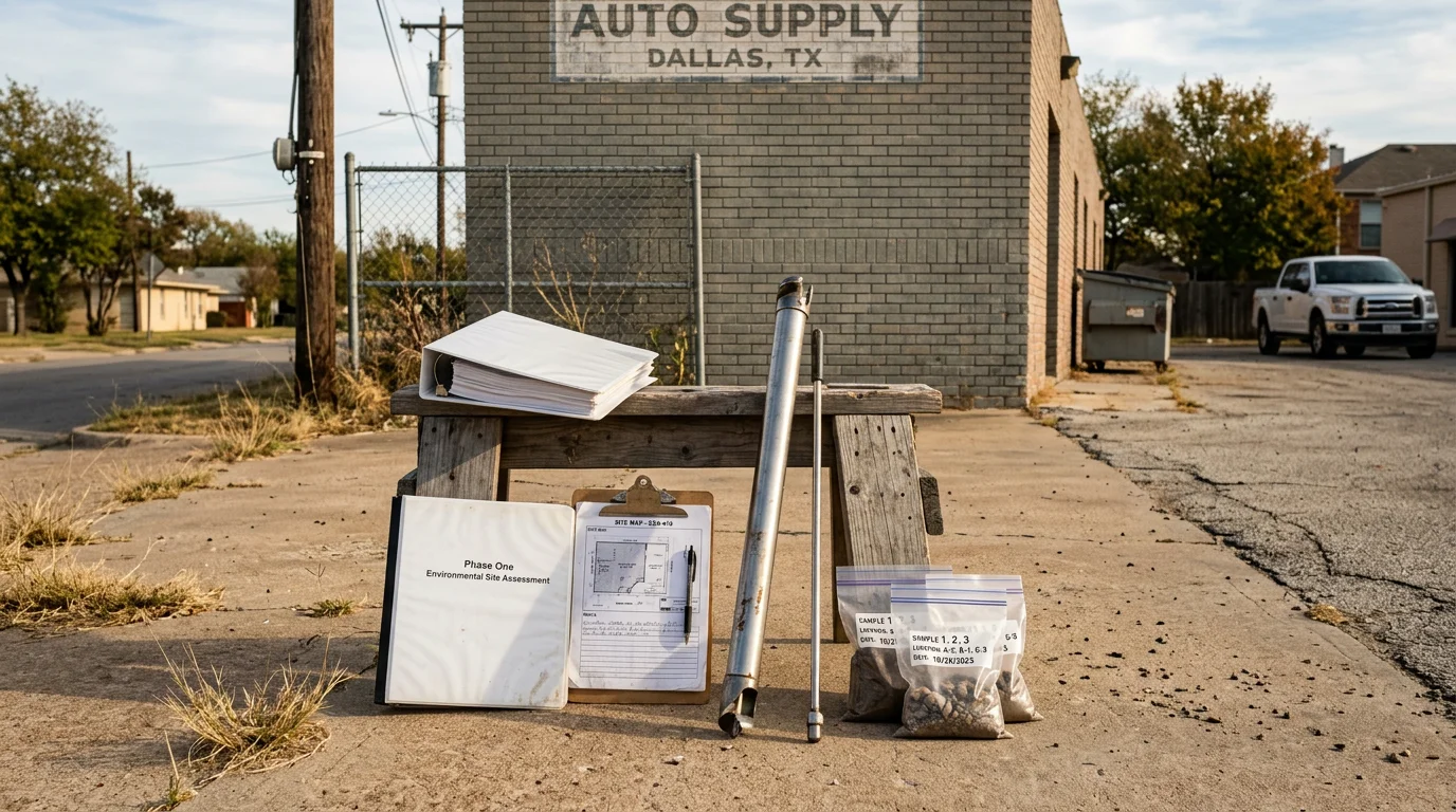 Environmental consultant inspecting soil samples on a property in Jackson, Mississippi